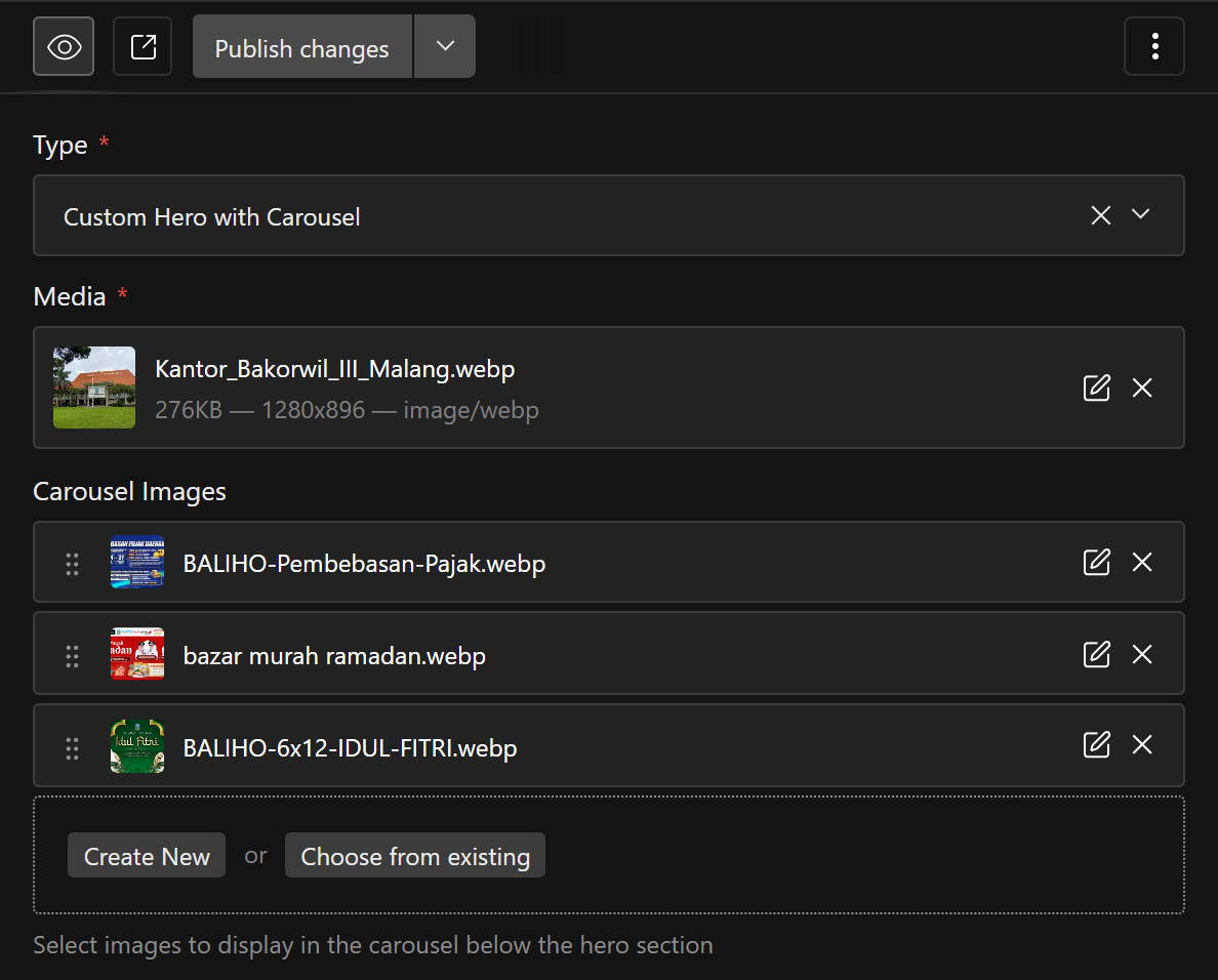 Payload CMS Admin Panel - Hero Carousel Collection Input