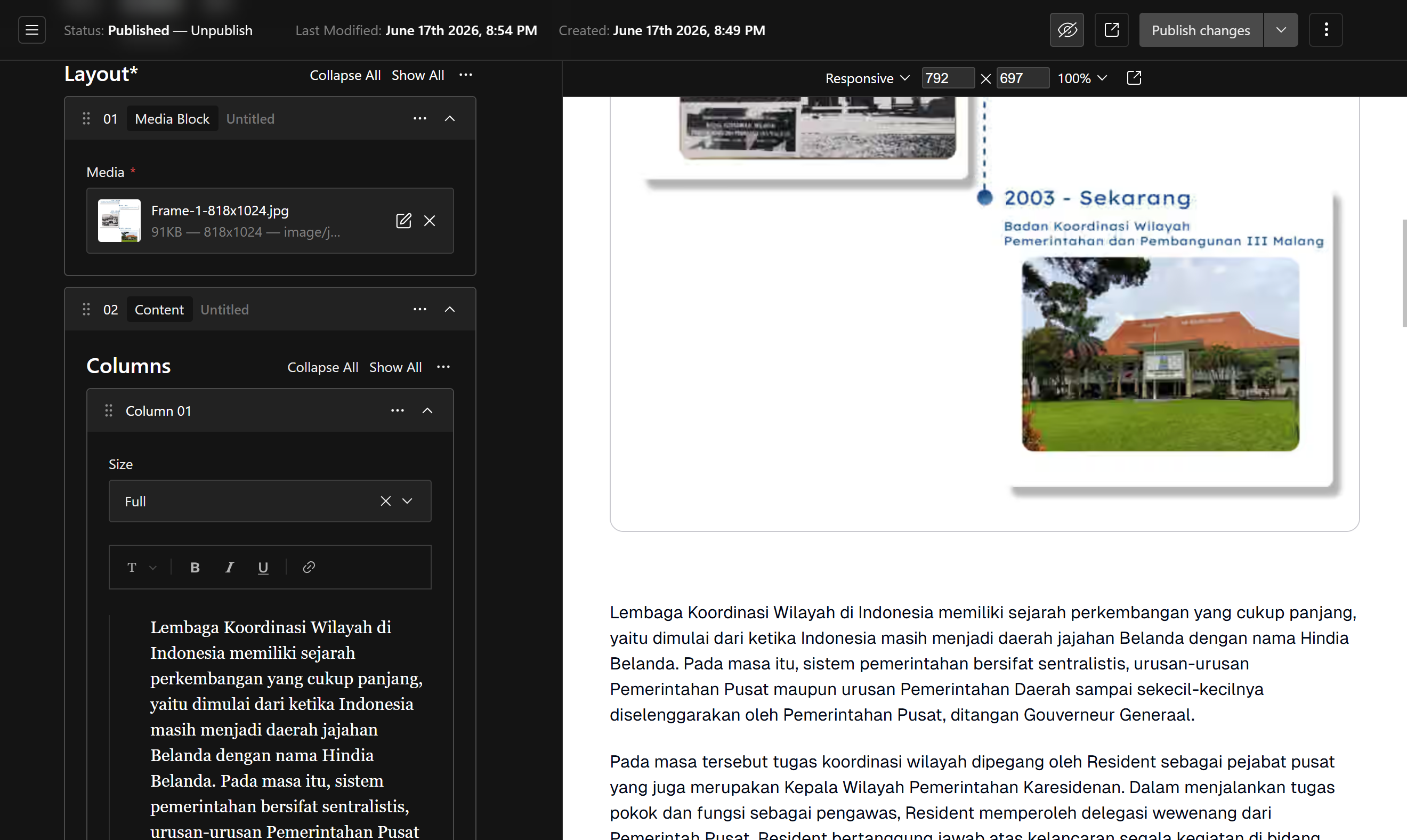 Payload CMS Admin Panel - Home Page Layout Blocks Designer