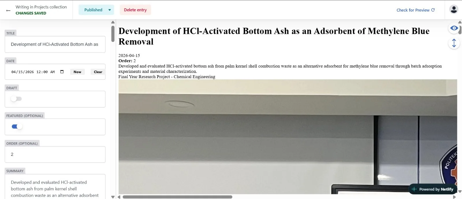 Decap CMS administrative workspace with synchronized live preview