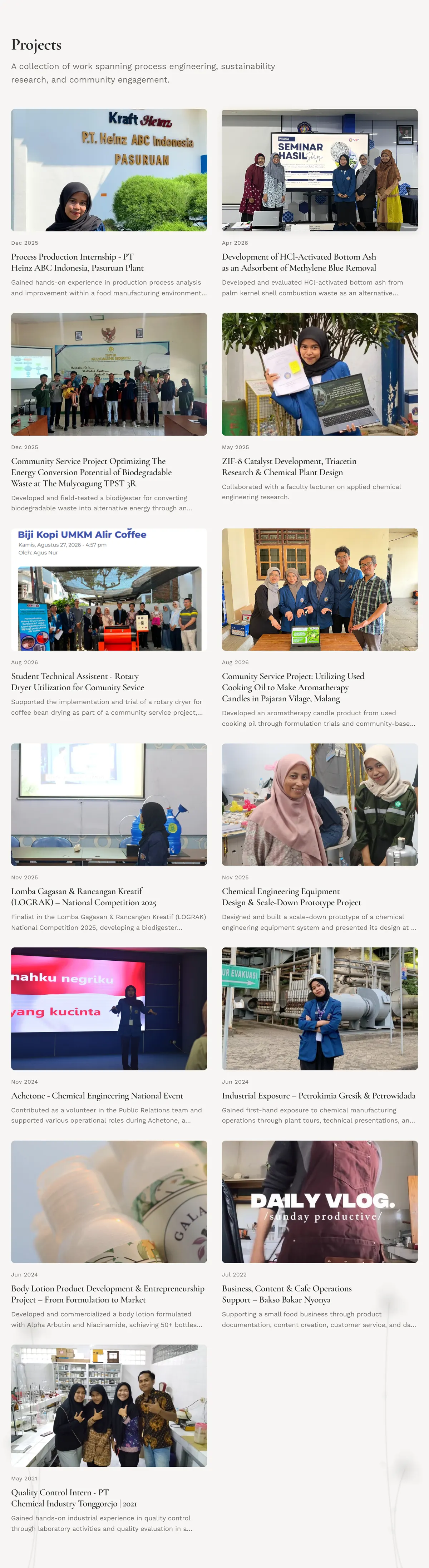 Comprehensive chronological archive of industrial research and engineering projects
